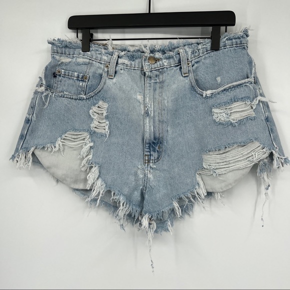 Ralph Lauren Pants - Ralph Lauren Light Blue Wash Distressed Raw Edge Frayed Denim Banner Jean Shorts